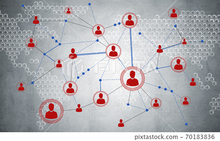 Lines and dots as networking idea drawn on cement background Lines and dots as networking idea drawn on cement background 70183836