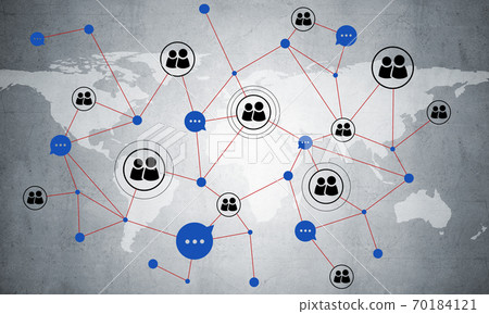Lines and dots as networking idea drawn on cement background Lines and dots as networking idea drawn on cement background 70184121
