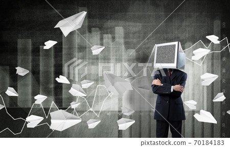 Businessman with monitor instead of head. Businessman with monitor instead of head. 70184183