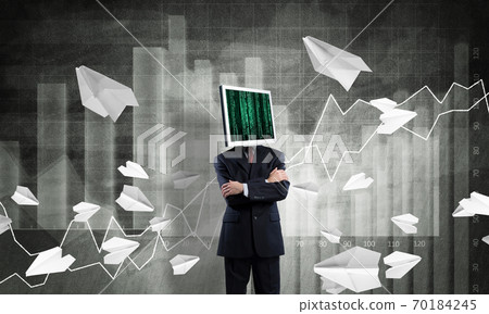 Businessman with monitor instead of head. Businessman with monitor instead of head. 70184245