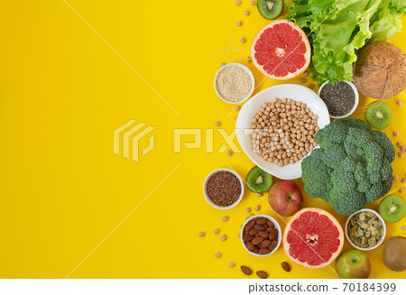 Health vegetarian and vegan food concept. Products rich of antioxidants, fiber and vitamins 70184399