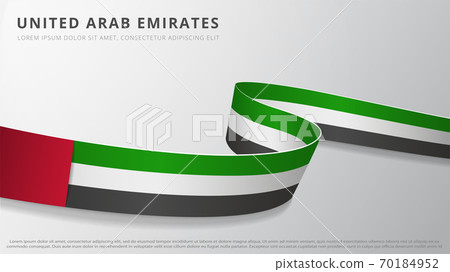 Flag of United Arab Emirates. Realistic wavy ribbon with UAE flag colors. Graphic and web design template. National symbol. Independence day poster. Abstract background. Vector illustration. 70184952