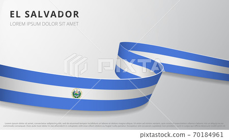 Flag of El Salvador. Realistic wavy ribbon with Salvadoran flag colors. Graphic and web design template. National symbol. Independence day poster. Abstract background. Vector illustration. 70184961