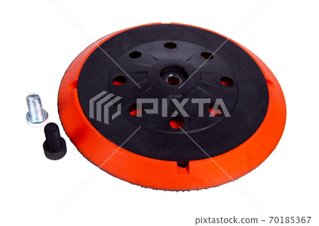 Plastic with velcro Tape Strips for Circular sandpaper discs. It is used together with grinding machine isolated on white background. Plastic with velcro Tape Strips for Circular sandpaper discs. It is used together with grinding machine isolated on white background. 70185367