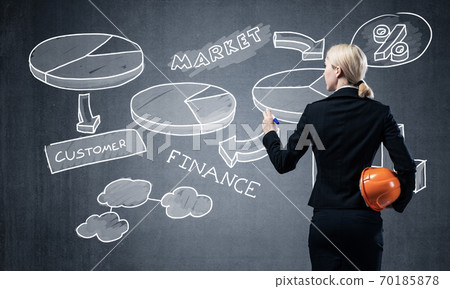 Businesswoman draws various business infographics Businesswoman draws various business infographics 70185878