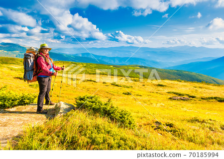 Woman looking at mountain landscape 70185994