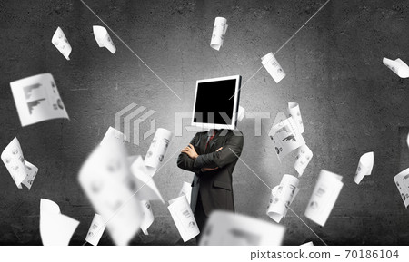 Businessman with monitor instead of head. 70186104