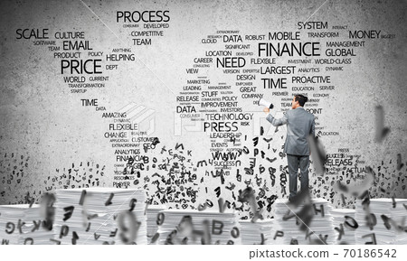 Businessman standing with megaphone. Businessman standing with megaphone. 70186542