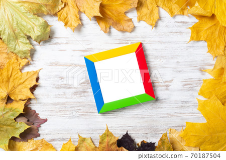 Blank rectangular photo frame on desk 70187504