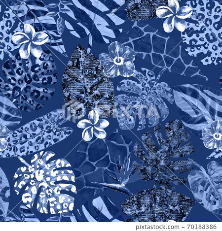 Watercolor surreal abstract seamless pattern with tropical exotic plants Watercolor surreal abstract seamless pattern with tropical exotic plants 70188386