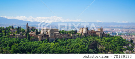 Panoramic view of Alhambra palace from Albaicin of Granada, Spain. Panoramic view of Alhambra palace from Albaicin of Granada, Spain. 70189153