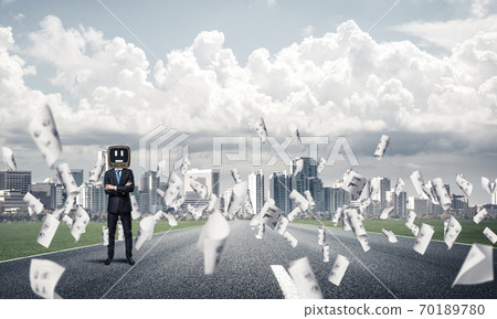 Businessman with old TV instead of head. Businessman with old TV instead of head. 70189780