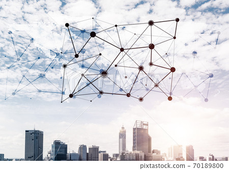 Modern city and social net as concept for global networking Modern city and social net as concept for global networking 70189800