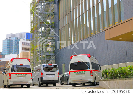Two ambulances parked at the hospital 70195038