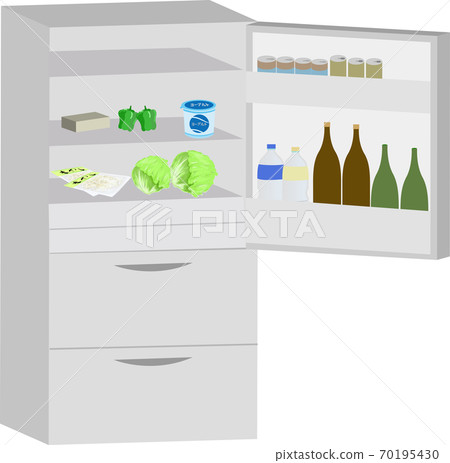 Illustration of a refrigerator with a simple door open Illustration of a refrigerator with a simple door open 70195430