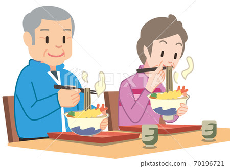 Senior couple eating soba Senior couple eating soba 70196721