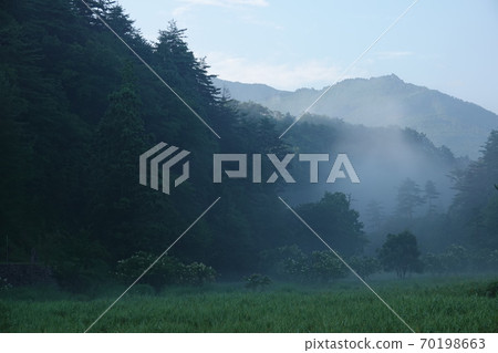 Mt. Kunimi seen from the Kurozo Marsh in the early morning Mt. Kunimi seen from the Kurozo Marsh in the early morning 70198663