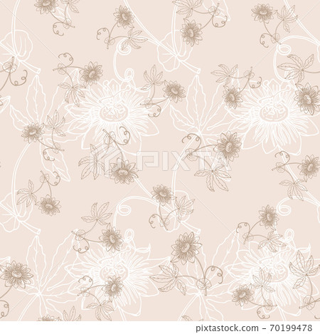 Seamless pattern with outline tropical Passiflora 70199478