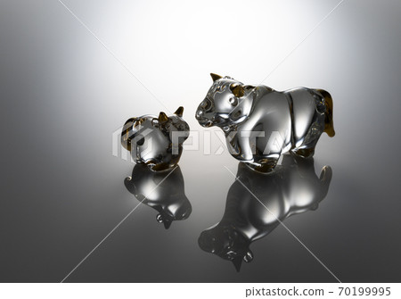 New Year's card material Ox parent and child 70199995