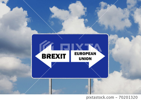 Brexit .Road Sign Depicting United Kingdom Departing European Uniun Brexit .Road Sign Depicting United Kingdom Departing European Uniun 70201320