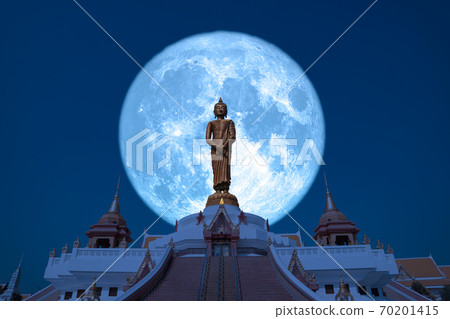 Super Hay moon on night sky in the Asanha bucha day back Sunday Buddha 70201415
