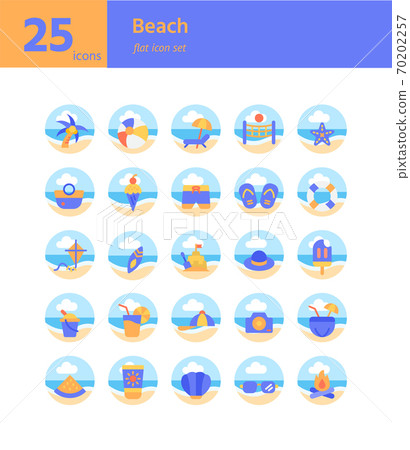 Beach flat icon set. Vector and Illustration. - Stock Illustration ...
