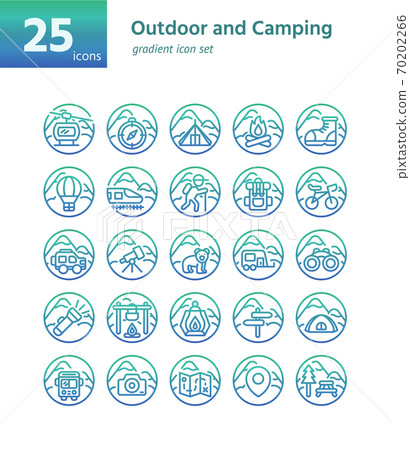 Outdoor and Camping gradient icon sel. Vector and Illustration. Outdoor and Camping gradient icon sel. Vector and Illustration. 70202266