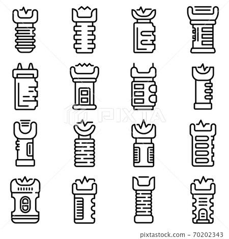 Taser icons set, outline style Taser icons set, outline style 70202343