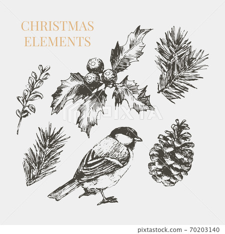 Cartoon christmas elements for celebration decoration design. Vintage vector illustration. Vector graphic elements. Merry christmas card. Festive set isolated. New year Cartoon christmas elements for celebration decoration design. Vintage vector illustration. Vector graphic elements. Merry christmas card. Festive set isolated. New year 70203140