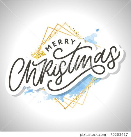 Merry christmas Beautiful greeting card poster with calligraphy black text word. Hand drawn design elements. Handwritten modern brush lettering white background frame watercolor Merry christmas Beautiful greeting card poster with calligraphy black text word. Hand drawn design elements. Handwritten modern brush lettering white background frame watercolor 70203417