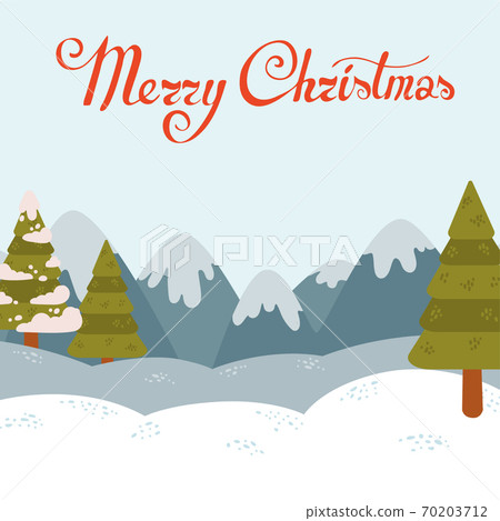 Merry christmas and happy new year postcard with winter forest landscape 70203712