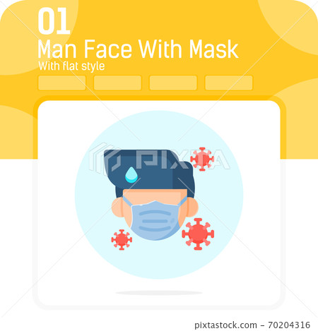Man face with flu mask premiun icon with flat style isolated on white background. Vector illustration wearing medical mask to prevent the spread of virus germs symbol icon design for medical and more Man face with flu mask premiun icon with flat style isolated on white background. Vector illustration wearing medical mask to prevent the spread of virus germs symbol icon design for medical and more 70204316