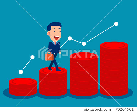 Business financial growth. A person walk coin pile Business financial growth. A person walk coin pile 70204501