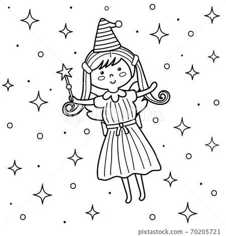 Cute Fairy With A Magic Wand In The Sky Stock Illustration 70205721 Pixta