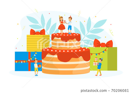 Kids Celebrating Birthday Cute Tiny Boy And Stock Illustration 70206081 Pixta