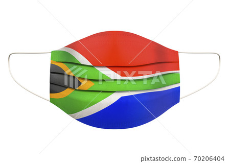 Medical Mask with South African flag. 3D rendering Medical Mask with South African flag. 3D rendering 70206404