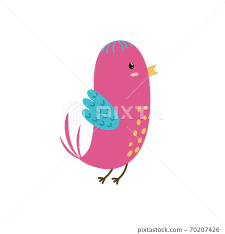 Cute pink bird. Funny character isolated element for kids design Cute pink bird. Funny character isolated element for kids design 70207426