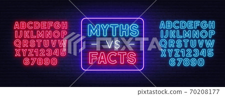 Myths vs facts neon sign on brick wall background 70208177