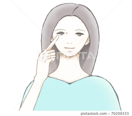 Illustration of a young woman pointing at her eyes Illustration of a young woman pointing at her eyes 70208333