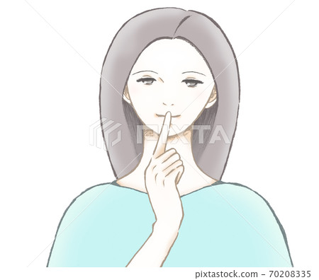 A woman with her index finger on her lips, a secret pose A woman with her index finger on her lips, a secret pose 70208335