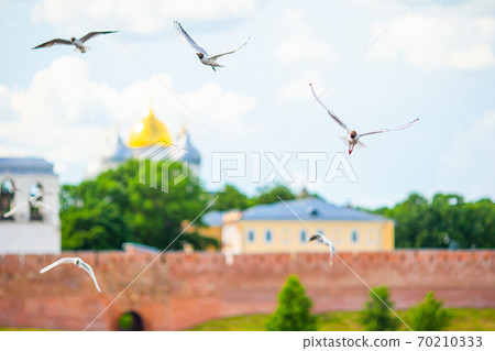 Veliky Novgorod, Russia. Novgorod Kremlin at Volkhov River Veliky Novgorod, Russia. Novgorod Kremlin at Volkhov River 70210333