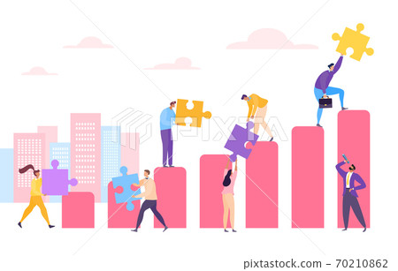 Business people at diagram with puzzle concept, vector illustration. Profit graph by success strategy, teamwork growth chart. Business people at diagram with puzzle concept, vector illustration. Profit graph by success strategy, teamwork growth chart. 70210862