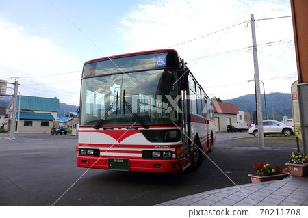 Soya Bus stopped in front of Otoineppu Station in Hokkaido 70211708