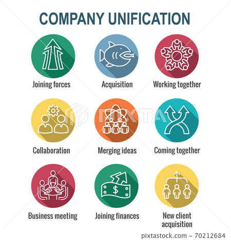 Companies merging together, one buying out the other - icons 70212684