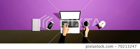 Person using a laptop computer with a piggy bank Person using a laptop computer with a piggy bank 70213247