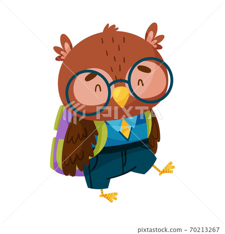 Funny Owl in Glasses and with Backpack Going to... - Stock Illustration  [70213267] - PIXTA