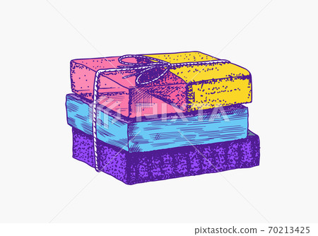 Bubble Bath soap. Organic cosmetic, natural lather. Drawn a monochrome engraved sketch for spa label 70213425