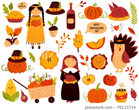 Big Set Of Thanksgiving Symbols Turkey Pie Stock Illustration 70213714 Pixta