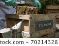 Beekeeper inspecting a frame of honey from hive 70214328