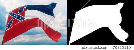 Flags of the states of USA. State of Mississippi flag. 3D illustration. Set of flag and alpha matte image. United States of America states flags collection. 70215110
